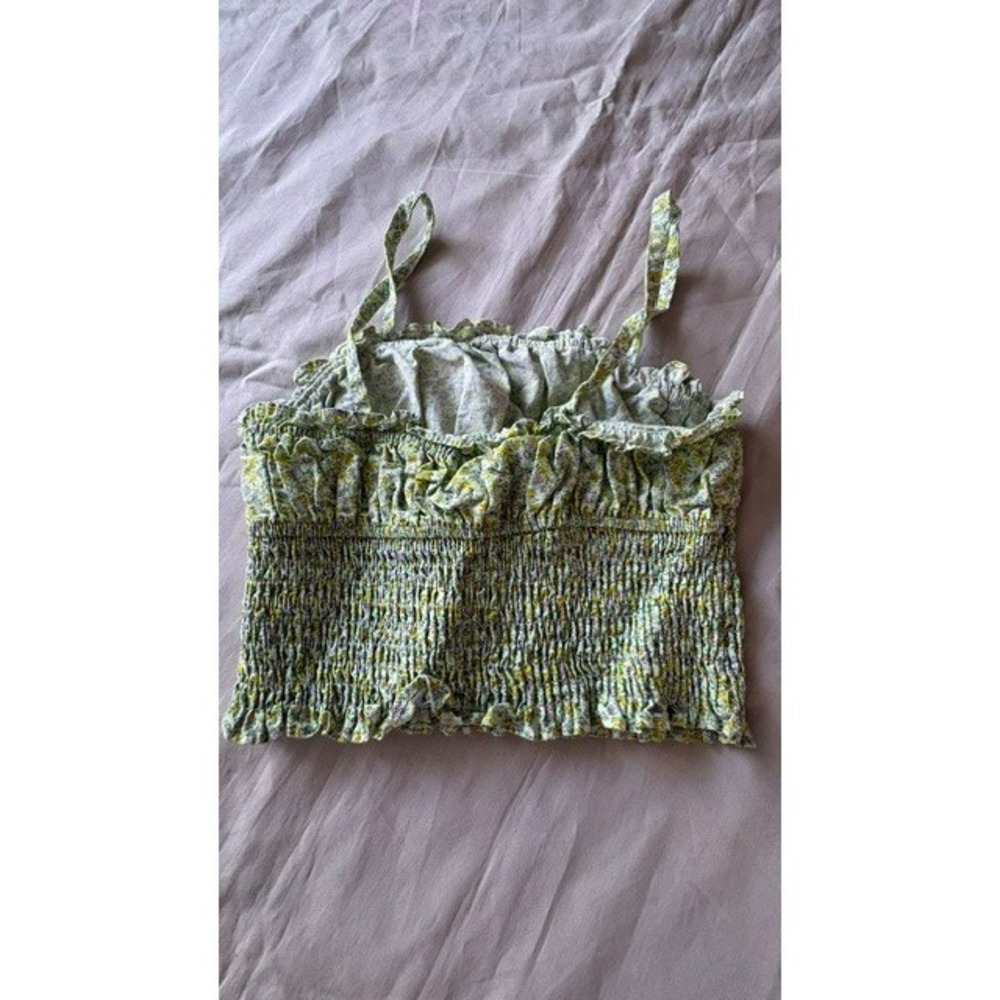 Zara Girls Floral Smocked Cami Tank Sz9 Spaghetti Straps Green Yellow Sleeveless - Picture 4 of 11